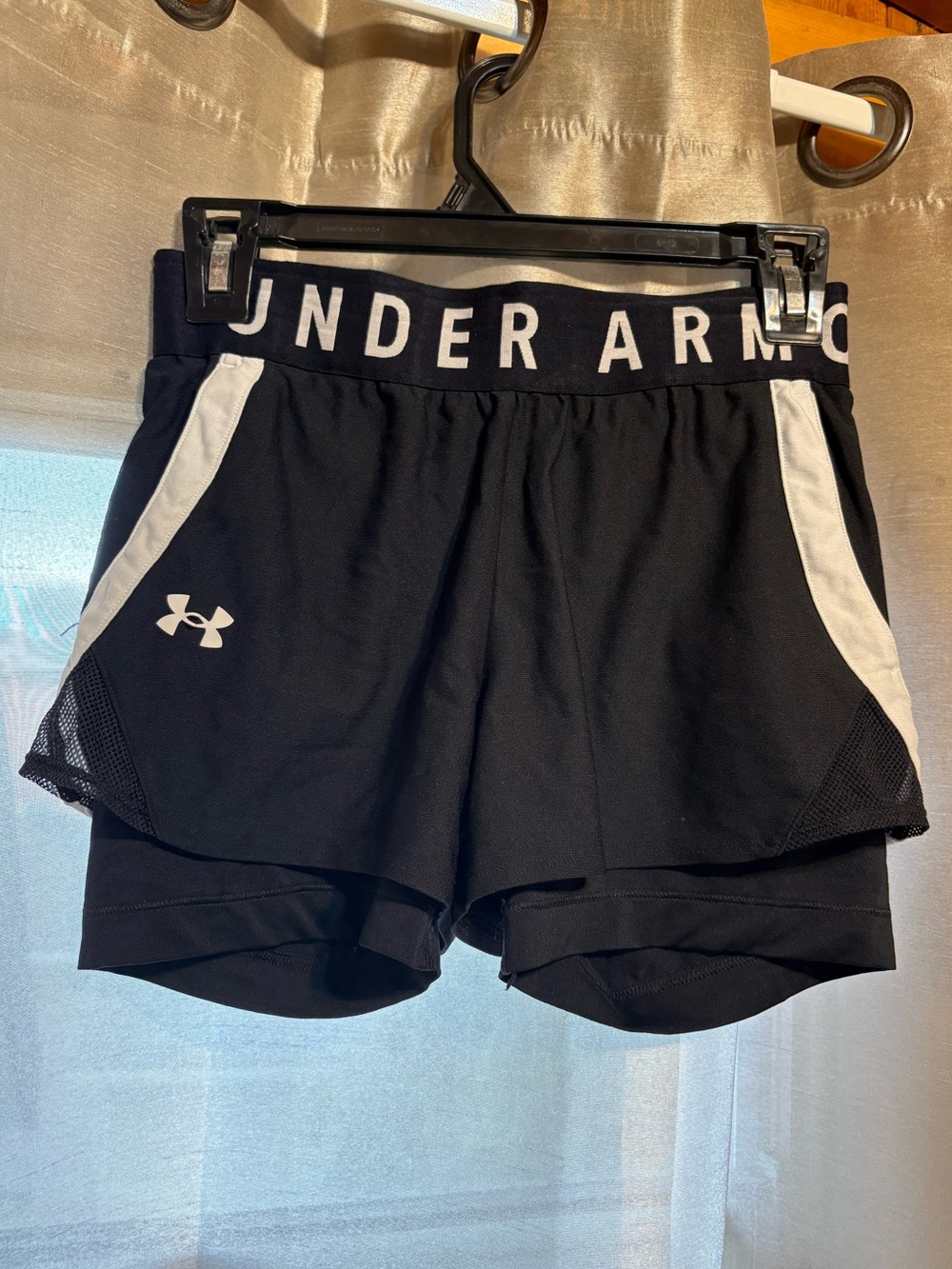 Under Armour Black Performance Shorts with White Trim and built in shorts small